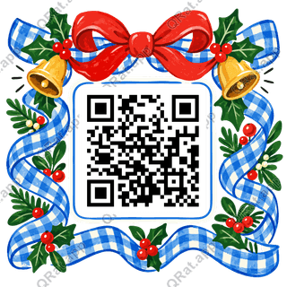 Gingham Ribbon Frame artwork with a customizable QR code area