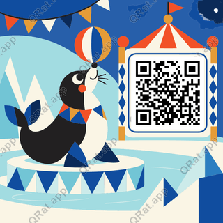 Winter Seal Acrobat artwork with a customizable QR code area