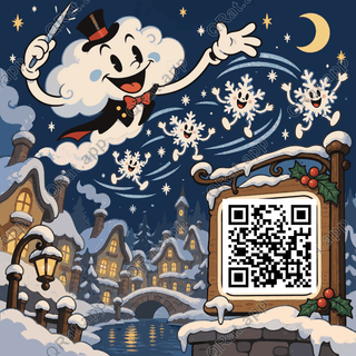 Snow-Cloud Conductor artwork with a customizable QR code area