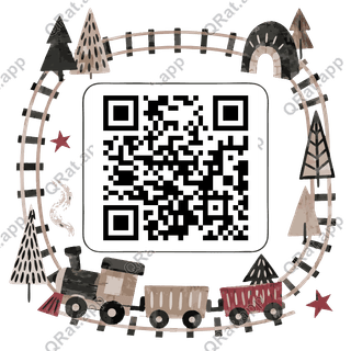 Toy Train Folk-Sketch Frame artwork with a customizable QR code area