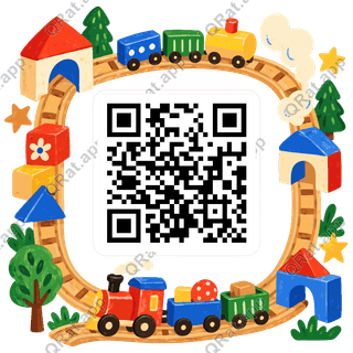 Toy Train Frame artwork with a customizable QR code area