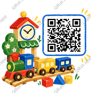 Painted Toy Train Set artwork with a customizable QR code area