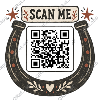 Folk Horseshoe Scan Me artwork with a customizable QR code area