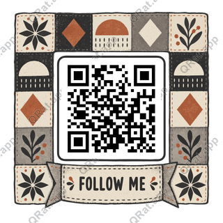 Folk Quilt Follow Me artwork with a customizable QR code area