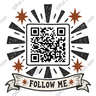 Folk Woodcut Burst Follow Me artwork with a customizable QR code area