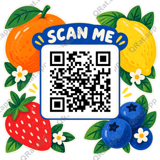 Fruit Sticker Scan Me artwork with a customizable QR code area