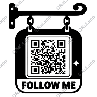 Hanging Sign Follow Me artwork with a customizable QR code area