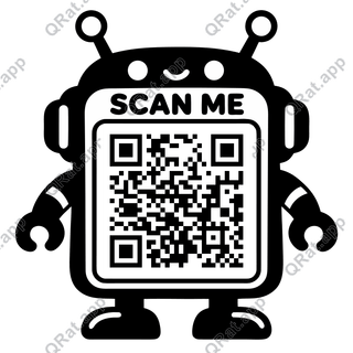 Robot Monitor Scan Me artwork with a customizable QR code area