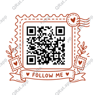 Postage Ribbon Follow Me artwork with a customizable QR code area