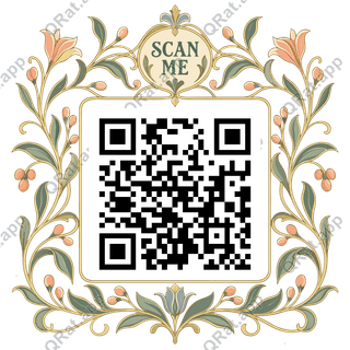 Vine Cartouche Scan Me artwork with a customizable QR code area