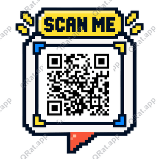 Pixel Speech Label Scan Me artwork with a customizable QR code area
