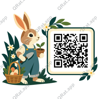 Gardening Rabbit artwork with a customizable QR code area