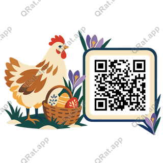 Hen and Painted Eggs artwork with a customizable QR code area
