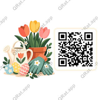 Spring Watering Can artwork with a customizable QR code area