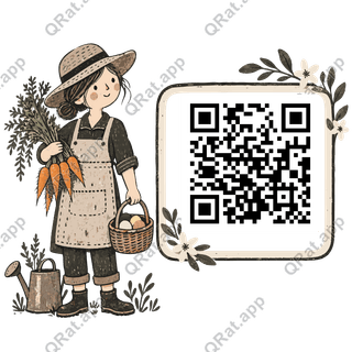 Folk Spring Gardener artwork with a customizable QR code area