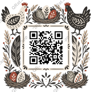 Hen Feather Frame artwork with a customizable QR code area