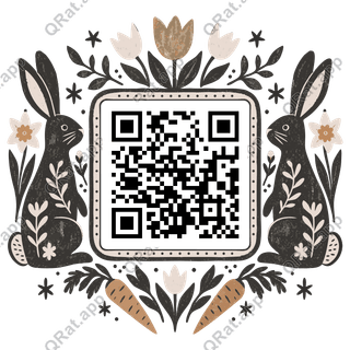 Folk Rabbit Garden Frame artwork with a customizable QR code area