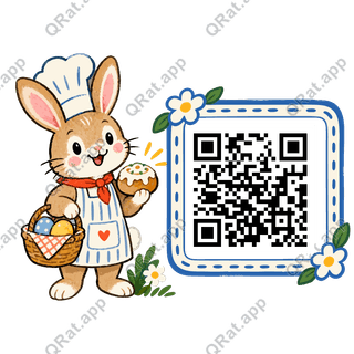 Easter Baker Rabbit artwork with a customizable QR code area