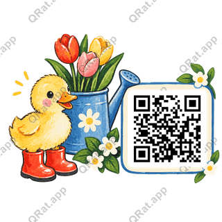 Duckling in Rain Boots artwork with a customizable QR code area