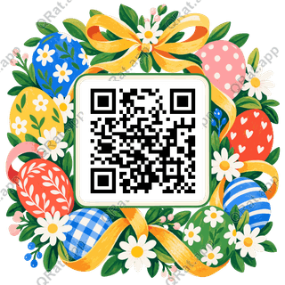 Painted Egg Wreath artwork with a customizable QR code area