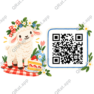 Spring Picnic Lamb artwork with a customizable QR code area
