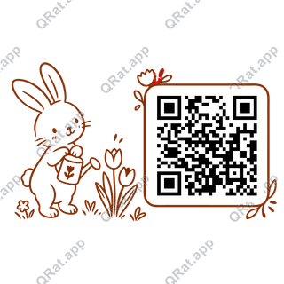 Rabbit with Watering Can artwork with a customizable QR code area