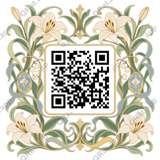 Lily and Egg Garland artwork with a customizable QR code area