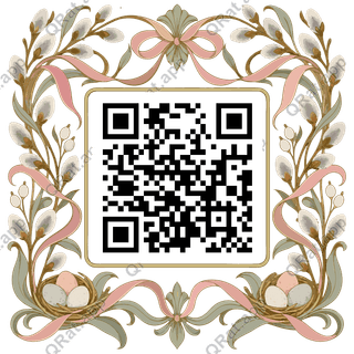 Pussy Willow Frame artwork with a customizable QR code area