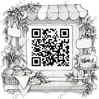 Bakery Window Frame artwork with a customizable QR code area