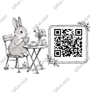 Café Rabbit artwork with a customizable QR code area