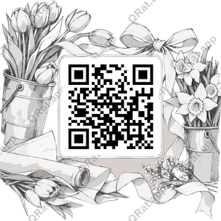 Florist Bucket Frame artwork with a customizable QR code area