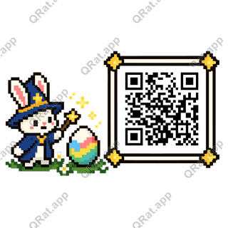 Pixel Bunny Wizard artwork with a customizable QR code area