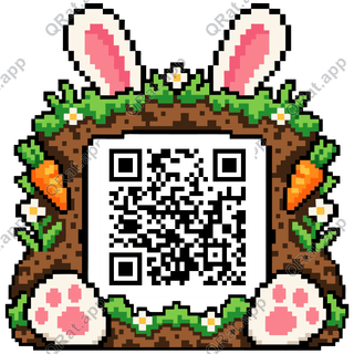 Pixel Rabbit Burrow artwork with a customizable QR code area