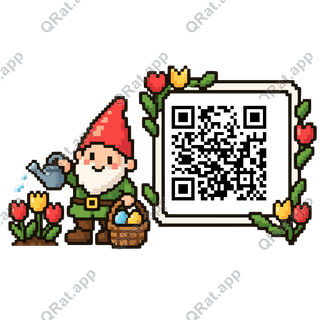 Pixel Spring Gnome artwork with a customizable QR code area
