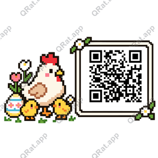 Pixel Hen and Chicks artwork with a customizable QR code area