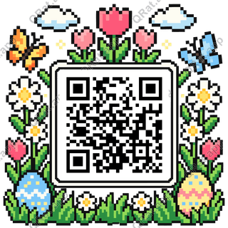 Pixel Spring Meadow artwork with a customizable QR code area