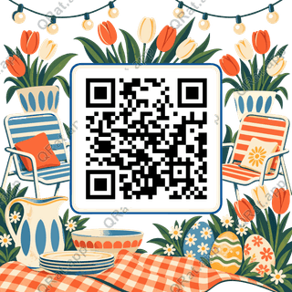 Garden Party Frame artwork with a customizable QR code area
