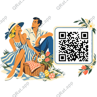 Spring Picnic Couple artwork with a customizable QR code area