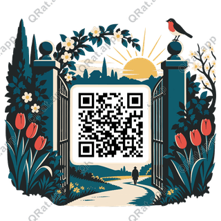 Dawn Garden Gate artwork with a customizable QR code area