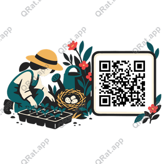 Gardener Finds a Nest artwork with a customizable QR code area