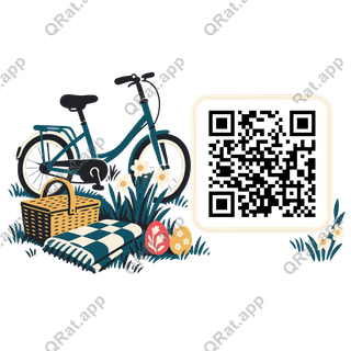 Easter Picnic Bicycle artwork with a customizable QR code area