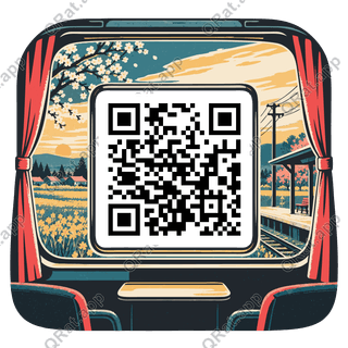 Easter Train Window artwork with a customizable QR code area