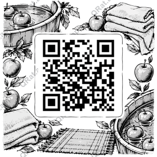Apple-Bobbing Tub Frame artwork with a customizable QR code area