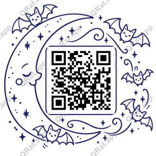 Indigo Bat and Moon Frame artwork with a customizable QR code area