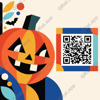 Geometric jack-o'-lantern beside a customizable Halloween QR code