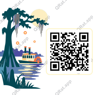 Bayou Paddleboat Travel Cluster artwork with a customizable QR code area