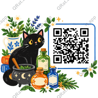 Black Cat Apothecary artwork with a customizable QR code area