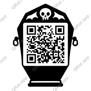 Coffin artwork with a customizable QR code area