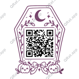 Plum Coffin Frame artwork with a customizable QR code area