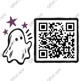 Friendly Ghost Folk-Sketch Cluster artwork with a customizable QR code area